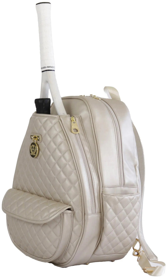 CC-MQA-CH Court Couture Monaco Quilted Argyle Tennis & Pickleball Backpack Sling Bag (Champagne)