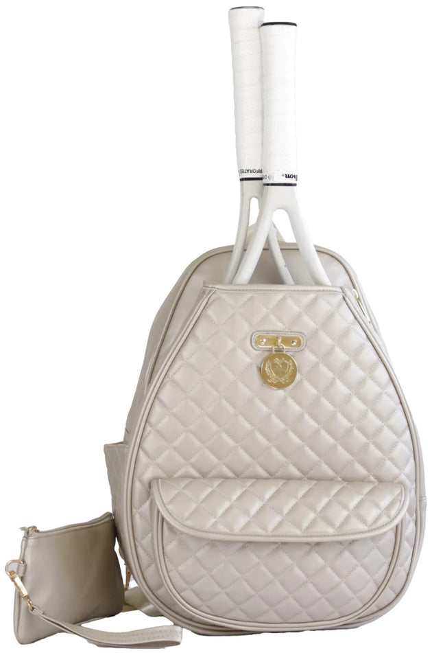 CC-MQA-CH Court Couture Monaco Quilted Argyle Tennis & Pickleball Backpack Sling Bag (Champagne)