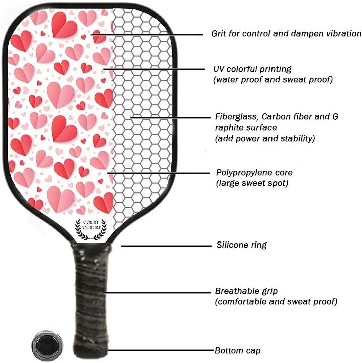CC-PBP-HT Court Couture Pickleball Paddle (Hearts)