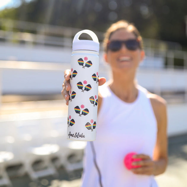 CCWB271 Ame & Lulu Court & Course Pickleball Water Bottle (Rainbow Paddles)