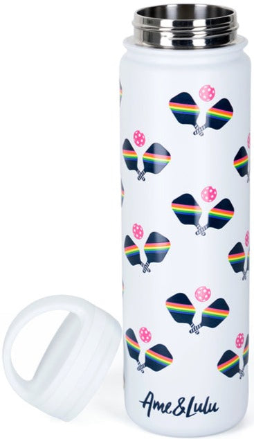 CCWB271 Ame & Lulu Court & Course Pickleball Water Bottle (Rainbow Paddles)