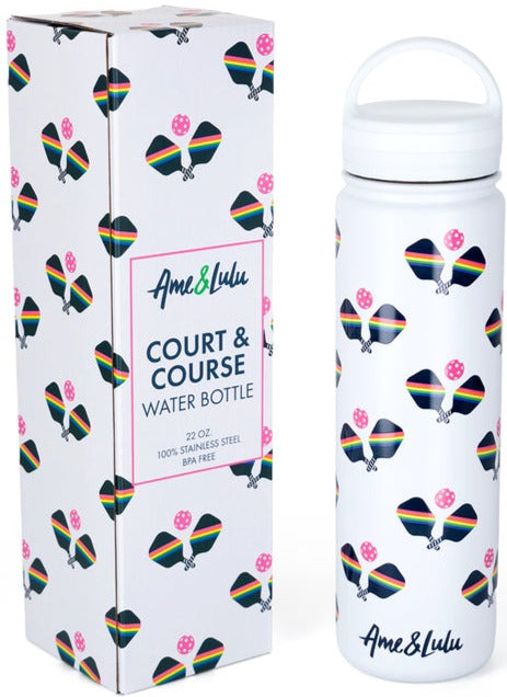 CCWB271 Ame & Lulu Court & Course Pickleball Water Bottle (Rainbow Paddles)