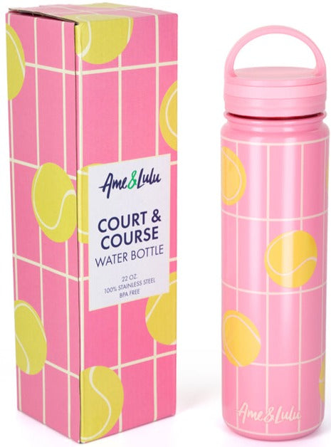 CCWB286 Ame & Lulu Court & Course Tennis Water Bottle (Coral Tennis Grid)