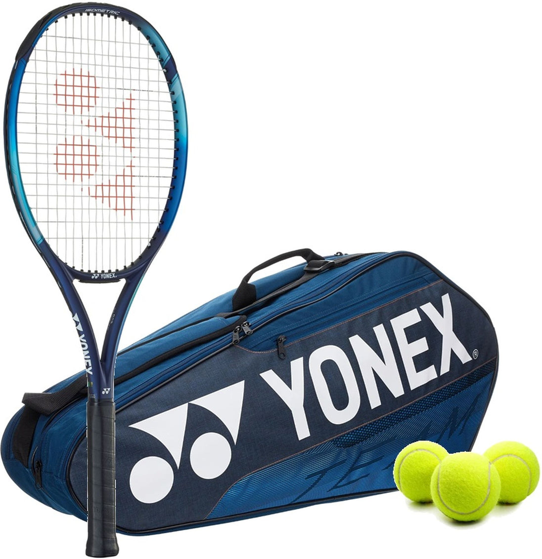 EZoneAce-BAG42126DB-Ball Yonex EZone Ace 7th Gen Tennis Racquet + 6pk Bag with 3 Tennis Balls (Deep Blue)