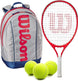 FedererJr-WR8023801001U-Ball Wilson Roger Federer Junior Tennis Racquet + Backpack with 3 Tennis Balls (Grey/Red)