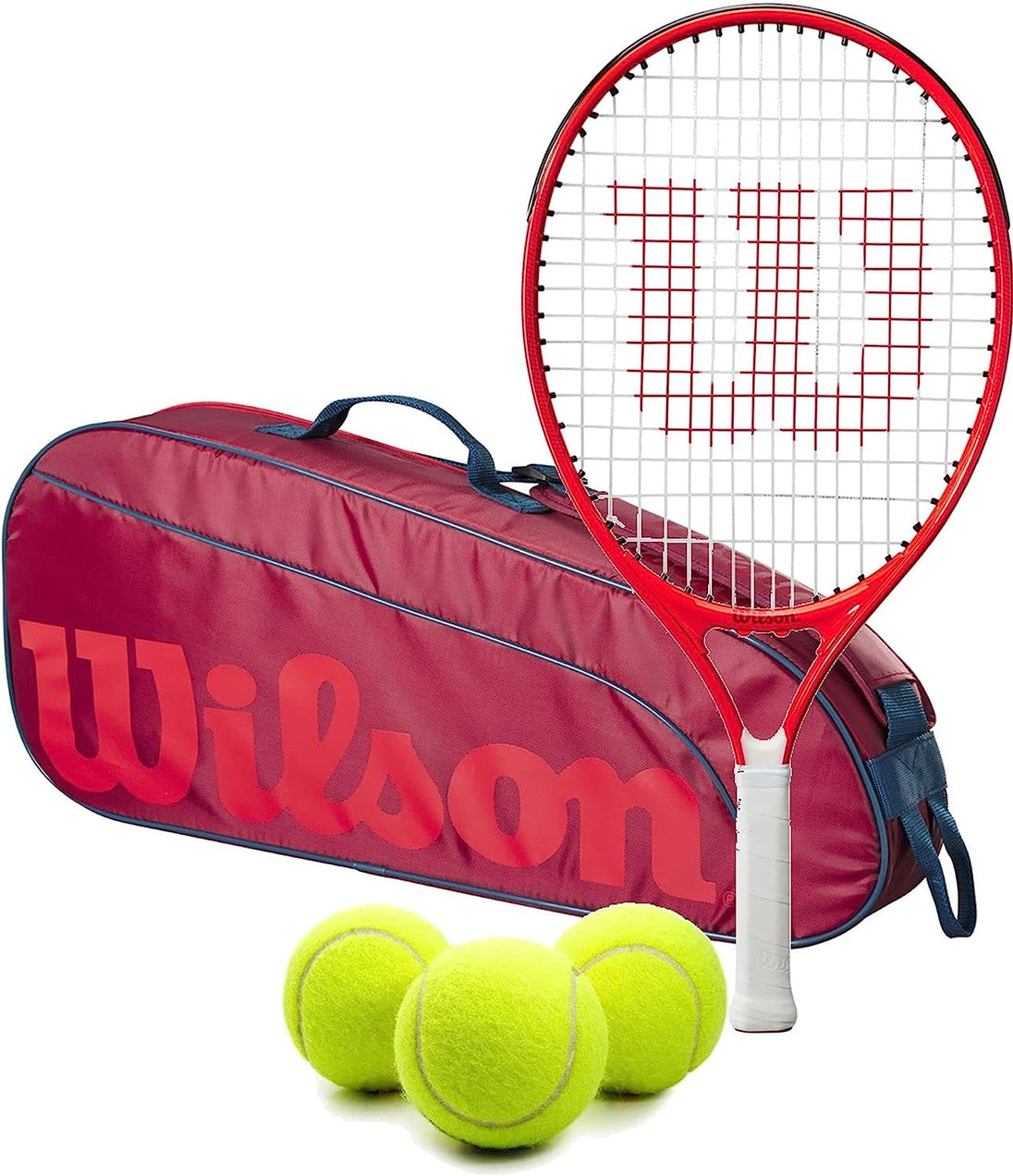 FedererJr-WR8023903001U-Ball Wilson Roger Federer Junior Tennis Racquet + 3pk Bag with 3 Tennis Balls (Red/Infrared)