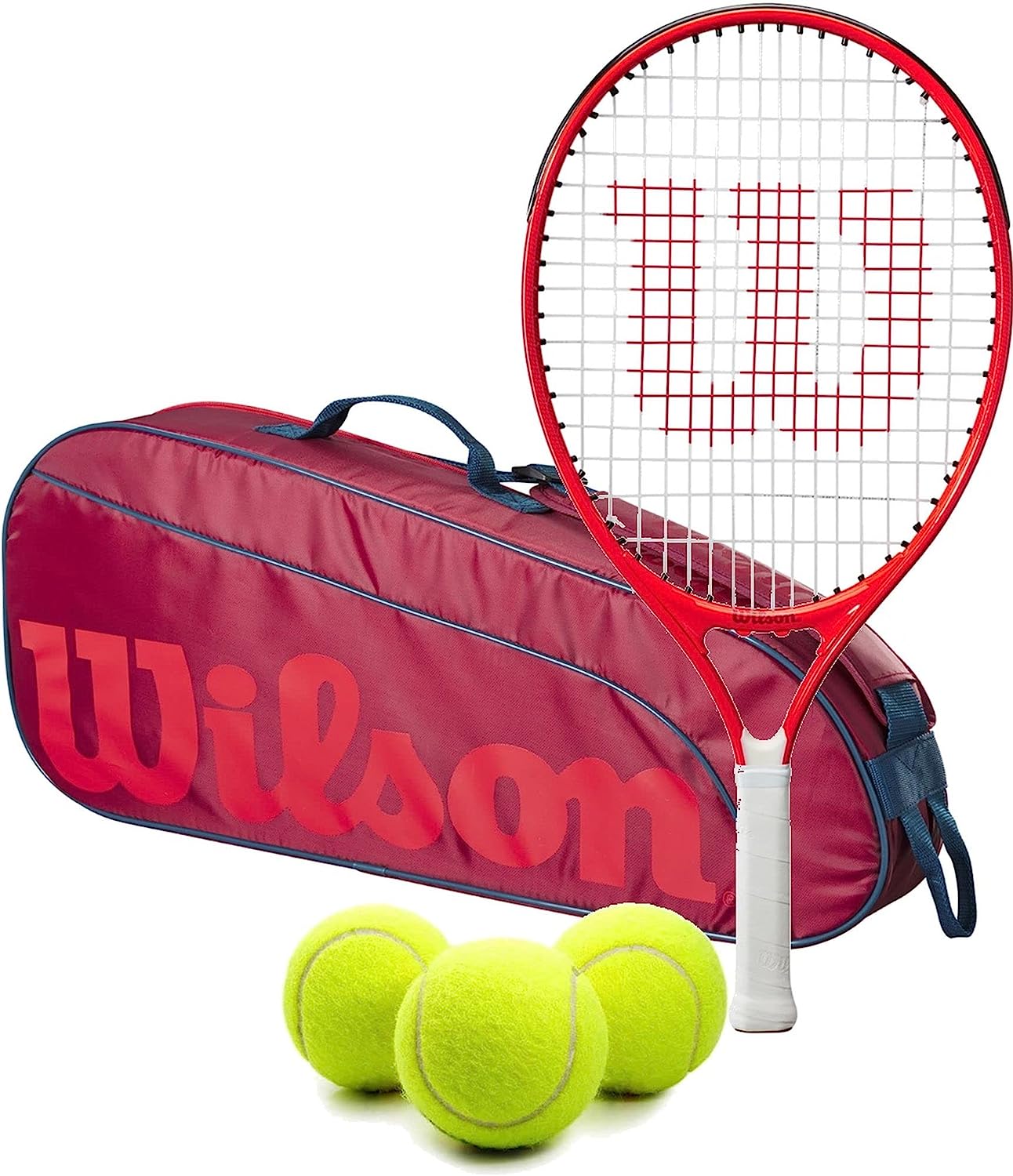 FedererJr-WR8023903001U-Ball Wilson Roger Federer Junior Tennis Racquet + 3pk Bag with 3 Tennis Balls (Red/Infrared)