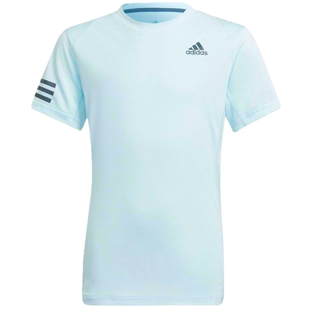 HN6295 Adidas Boys Club 3 Stripe Tennis Tee (Light Blue)
