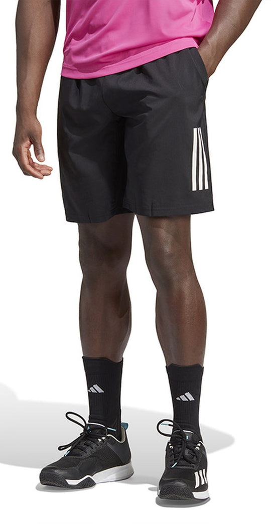 HS3253-9 Adidas Men’s Club 3 Stripe Tennis Shorts 9 Inch (Black)