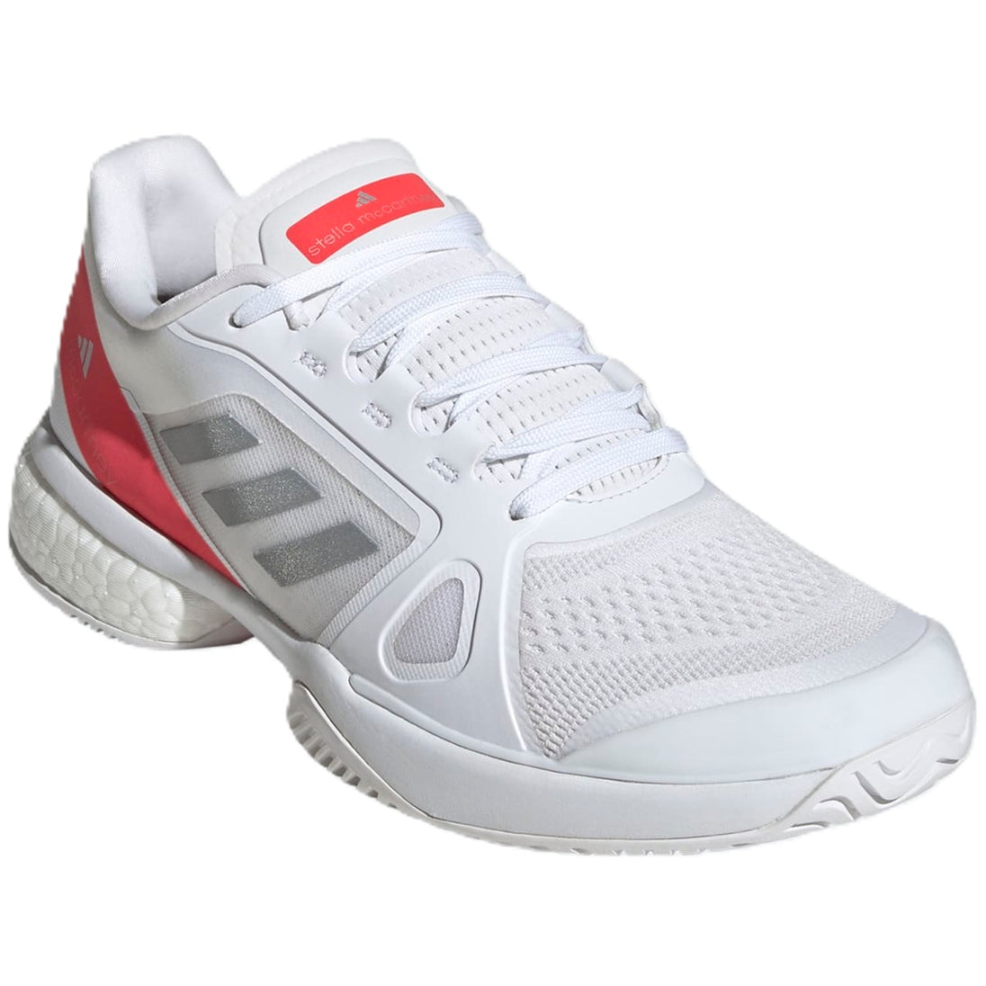 JP7060 Adidas Women's Stella Court Tennis Shoes (White/Silver Metal/Lucid Red)