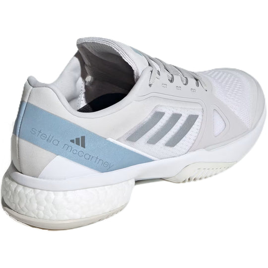 JP7061 Adidas Women's Stella McCartney Court Tennis Shoes (White/Silver Metallic/Wonder Blue)