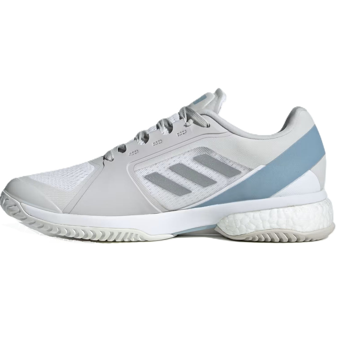 JP7061 Adidas Women's Stella McCartney Court Tennis Shoes (White/Silver Metallic/Wonder Blue)