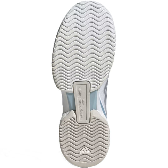 JP7061 Adidas Women's Stella McCartney Court Tennis Shoes (White/Silver Metallic/Wonder Blue)