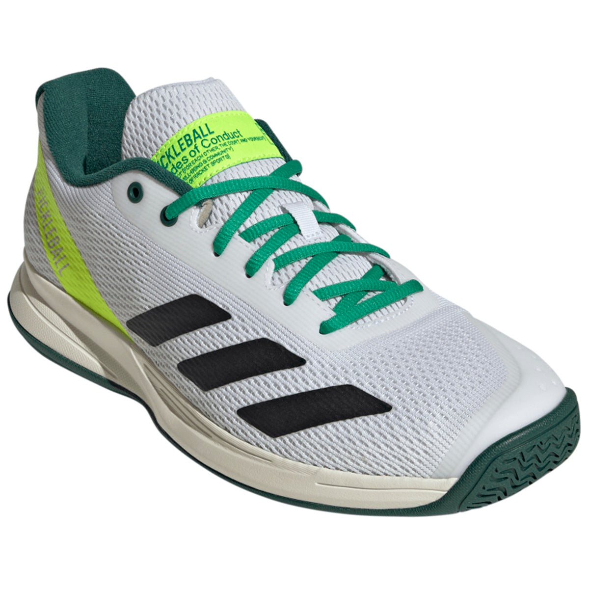 JQ0695 Adidas Men’s Courtflash Pickleball Shoes (White/Core Black/Collegiate Green)