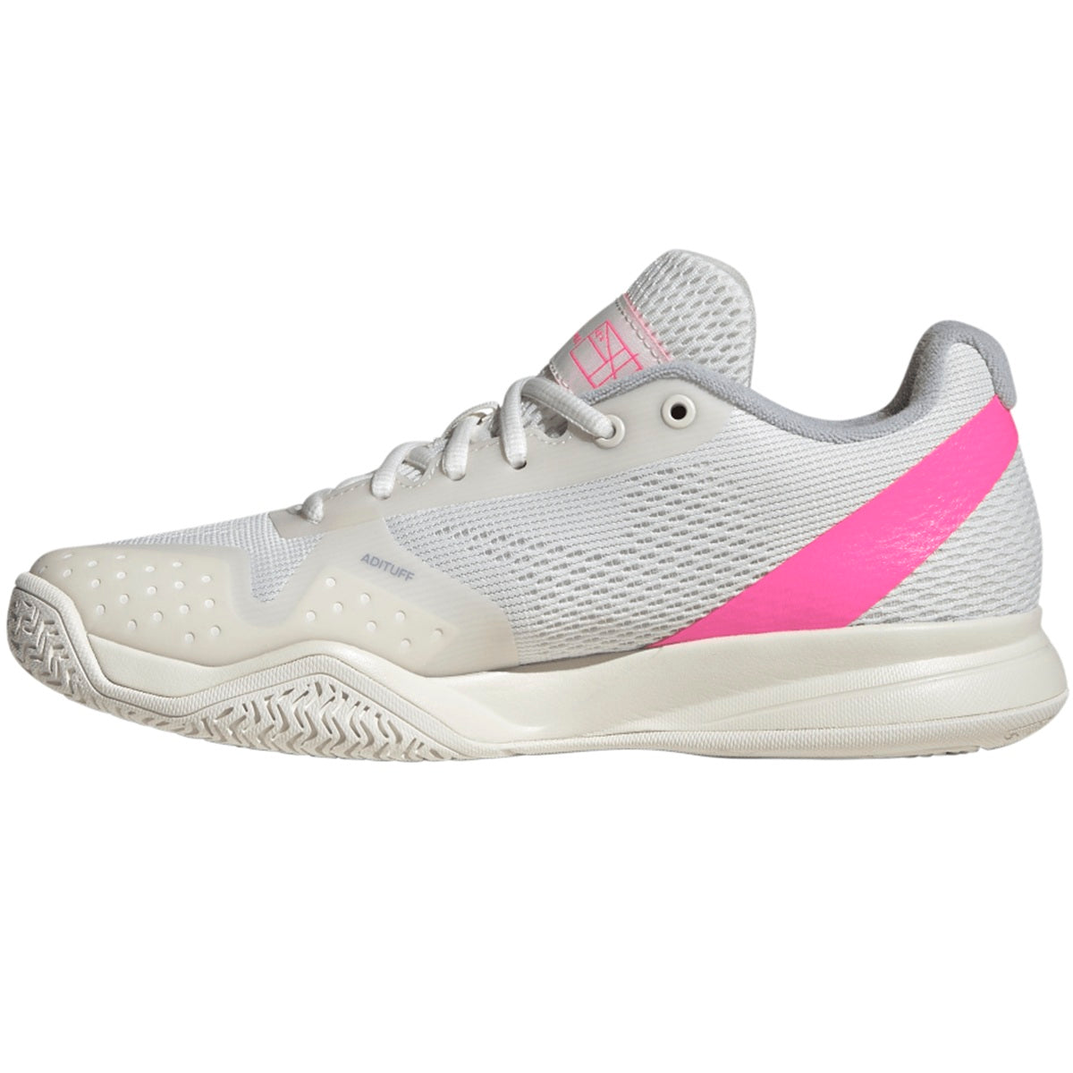 JQ0696 Adidas Women’s Courtflash Pickleball Shoes (White/Silver Metallic/Lucid Pink)