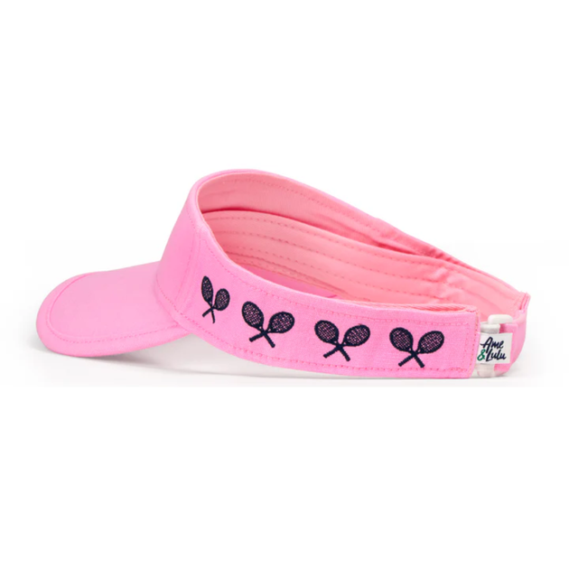 KCV328_Ame_Lulu_Canvas_Junior_Tennis_Visor_Pink_With_Crossed_Racquets