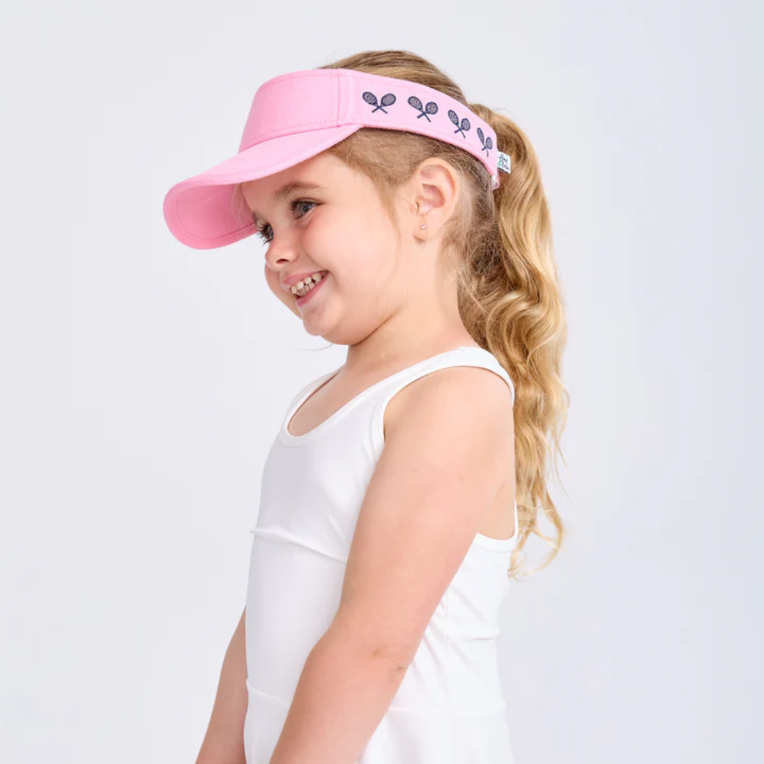 KCV328_Ame_Lulu_Canvas_Junior_Tennis_Visor_Pink_With_Crossed_Racquets