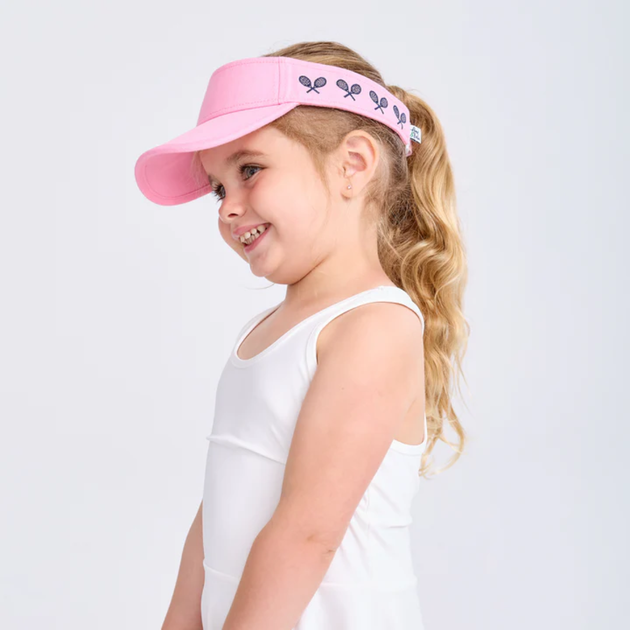 KCV328_Ame_Lulu_Canvas_Junior_Tennis_Visor_Pink_With_Crossed_Racquets