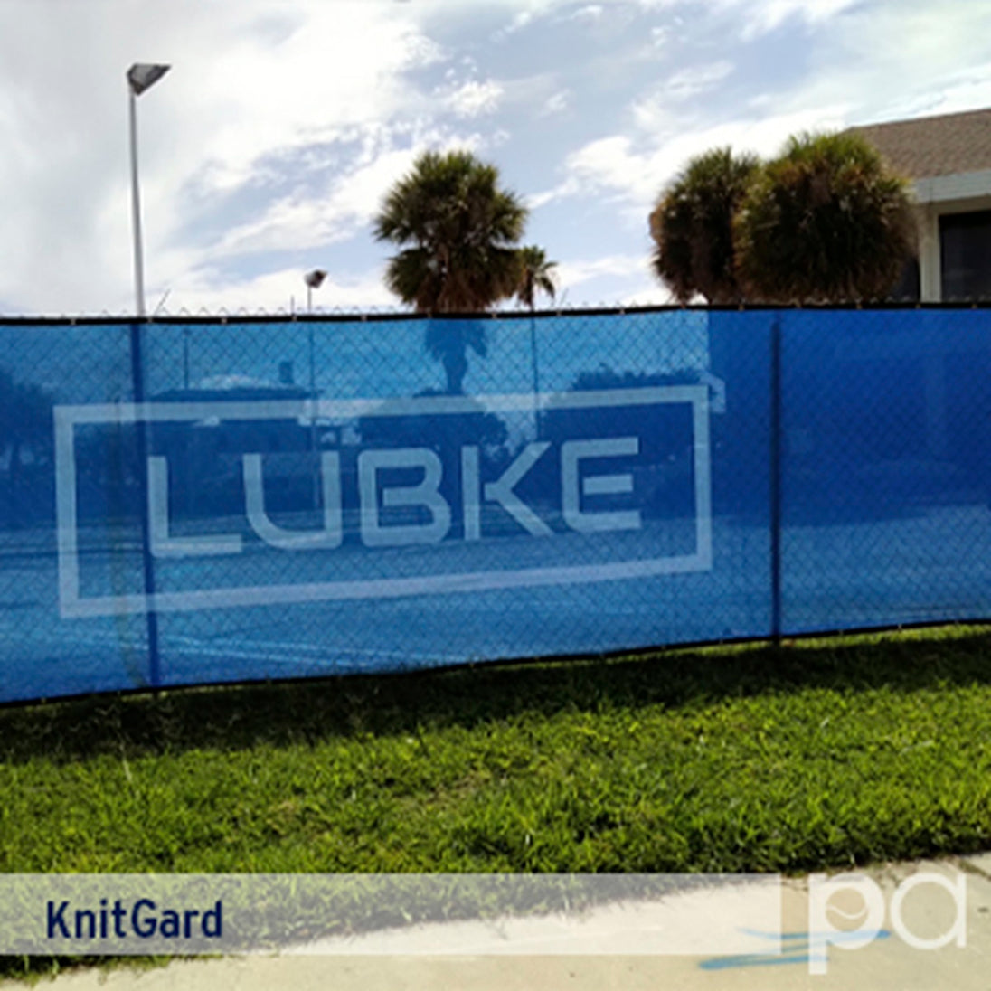 Putterman KnitGard Windscreens (85-90% Opacity) - blue on fencing