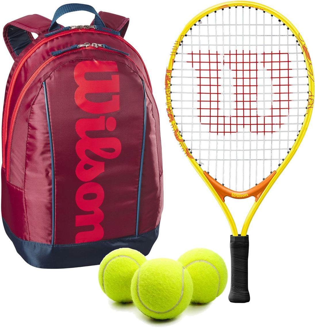 OpenJr-WR8023803001U-Ball Wilson US Open Junior Tennis Racquet + Backpack + 3 Tennis Balls (Red/Infrared)