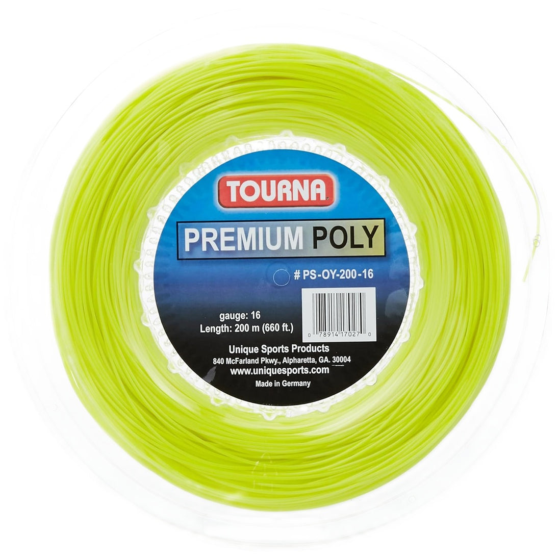 PS-OY-200-16 Tourna Premium Poly 16g Tennis String - Optic Yellow (Reel)