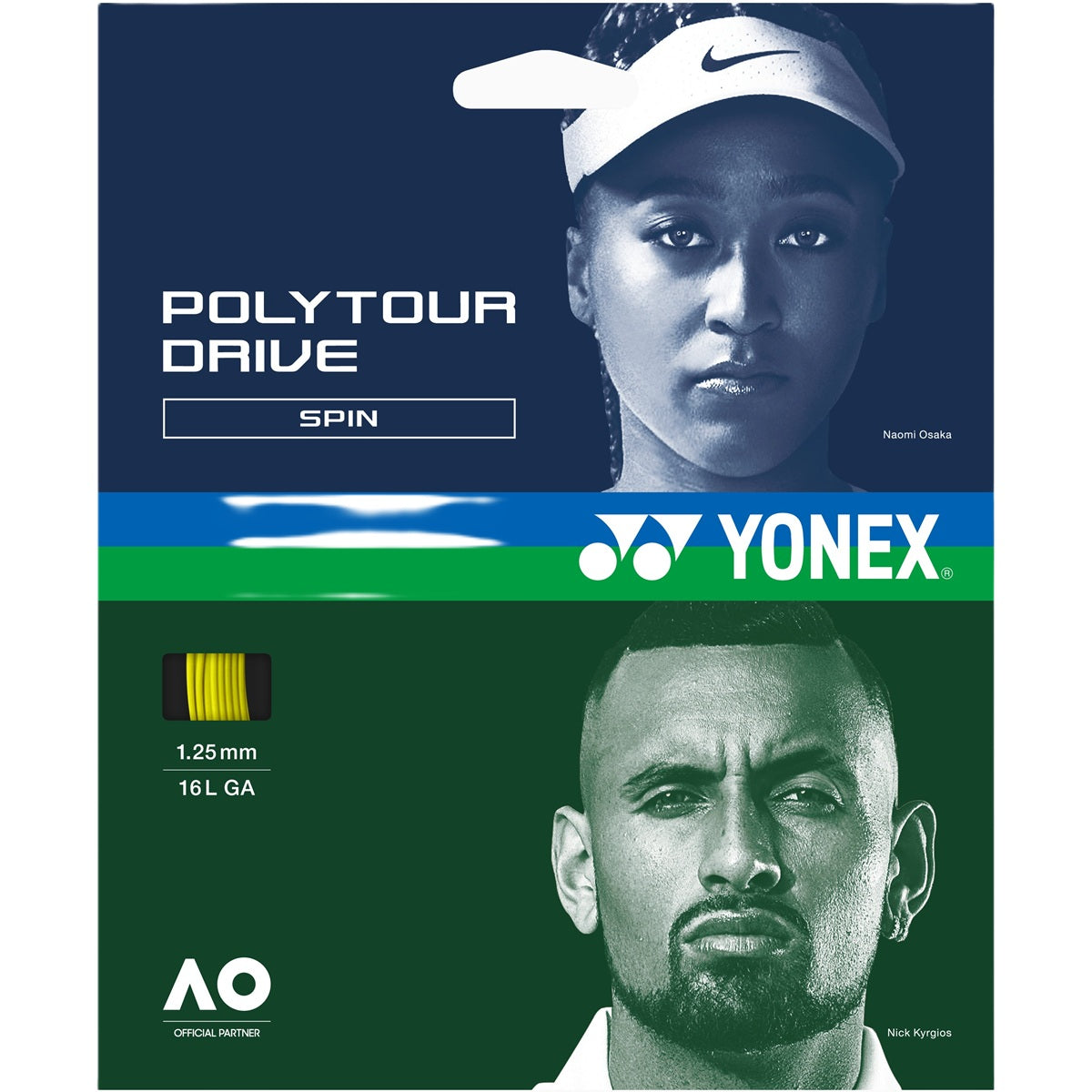PTGD125 Yonex POLYTOUR Drive 16L Tennis String (Set) - Yellow