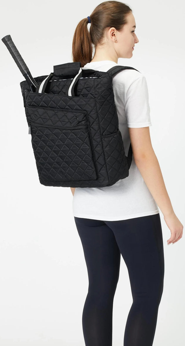RB03-22.1 Maggie Mather Quilted Tennis Racquet Backpack (Black)
