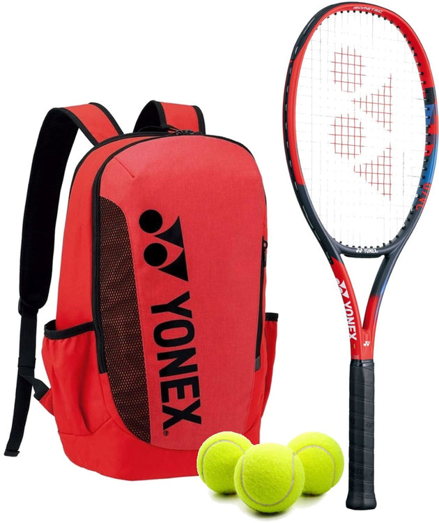 VCoreAce-BAG42112SR-Ball Yonex VCore Ace 7th Gen Tennis Racquet + Backpack with 3 Tennis Balls (Red)