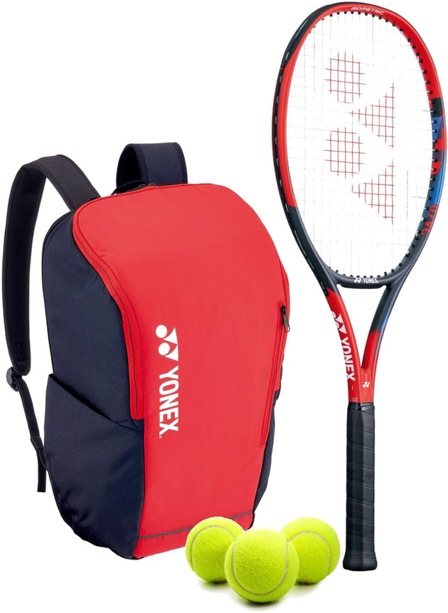 VCoreAce-BAG42312SC-Ball Yonex VCore Ace 7th Gen Tennis Racquet + Backpack with 3 Tennis Balls (Scarlet)