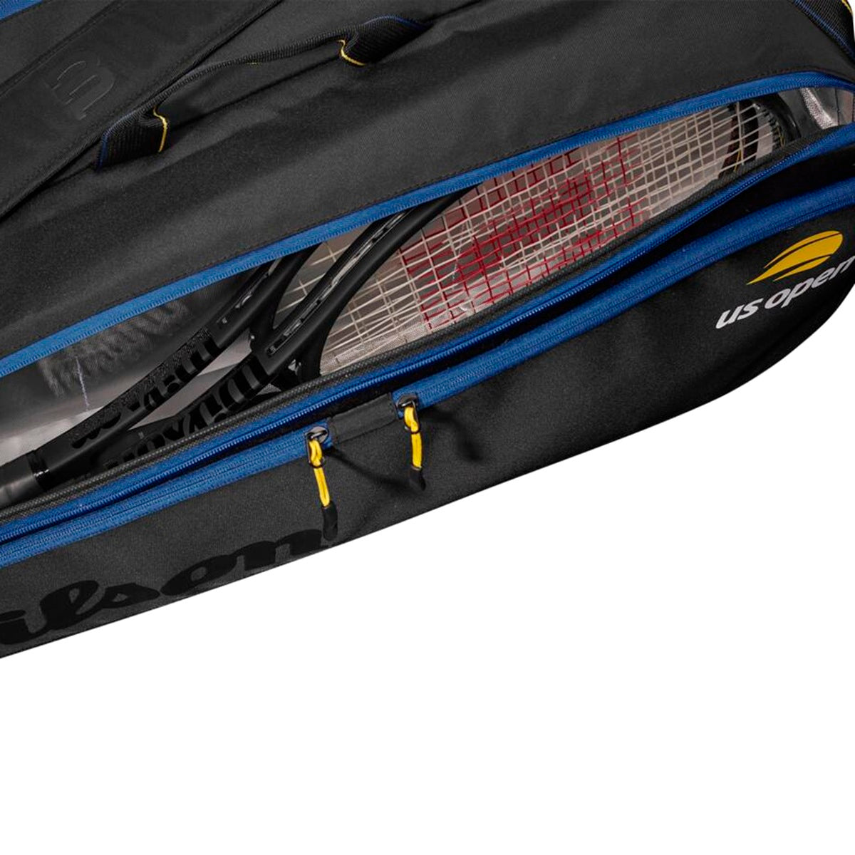 WR8021201001 Wilson US Open Tour 12 Pack Tennis Bag (Black/Blue/Yellow)