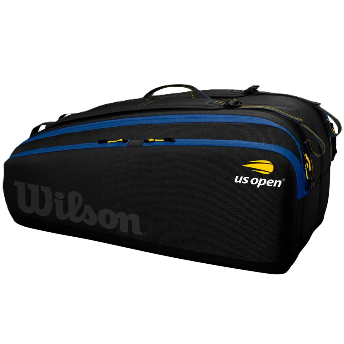 WR8021201001 Wilson US Open Tour 12 Pack Tennis Bag (Black/Blue/Yellow)