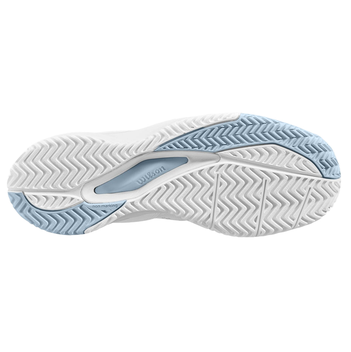 WRS328720U Wilson Women's Rush Pro ACE Tennis Shoes (White/White/Baby Blue) - Sole