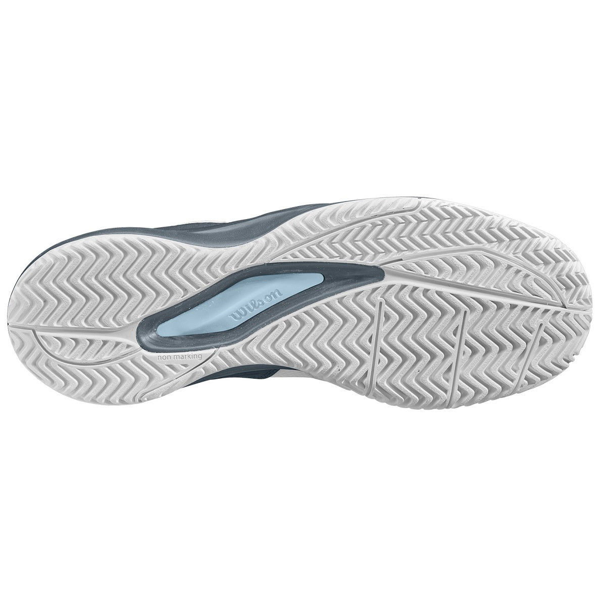 WRS329270U Wilson Women's Rush Pro ACE Pickler Pickleball Shoes (White/Stormy Weather/Classic Blue) - Sole