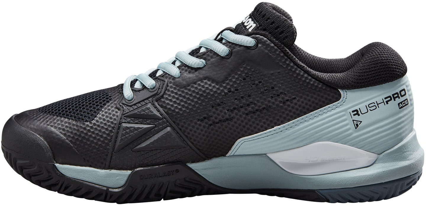 WRS330810U Wilson Women's Rush Pro Ace Clay Court Tennis Shoes (Black/Sterling Blue/White)