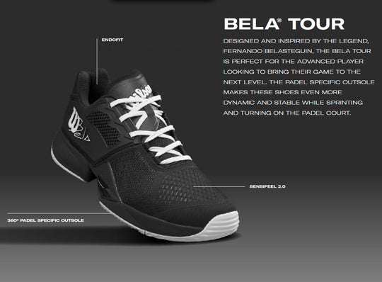 WRS335330U Wilson Men's Bela Tour Padel Shoes (Black/Black/White)