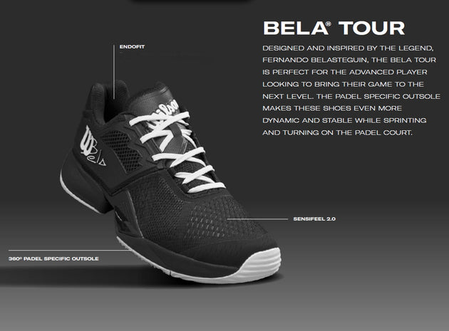 WRS335330U Wilson Men's Bela Tour Padel Shoes (Black/Black/White)