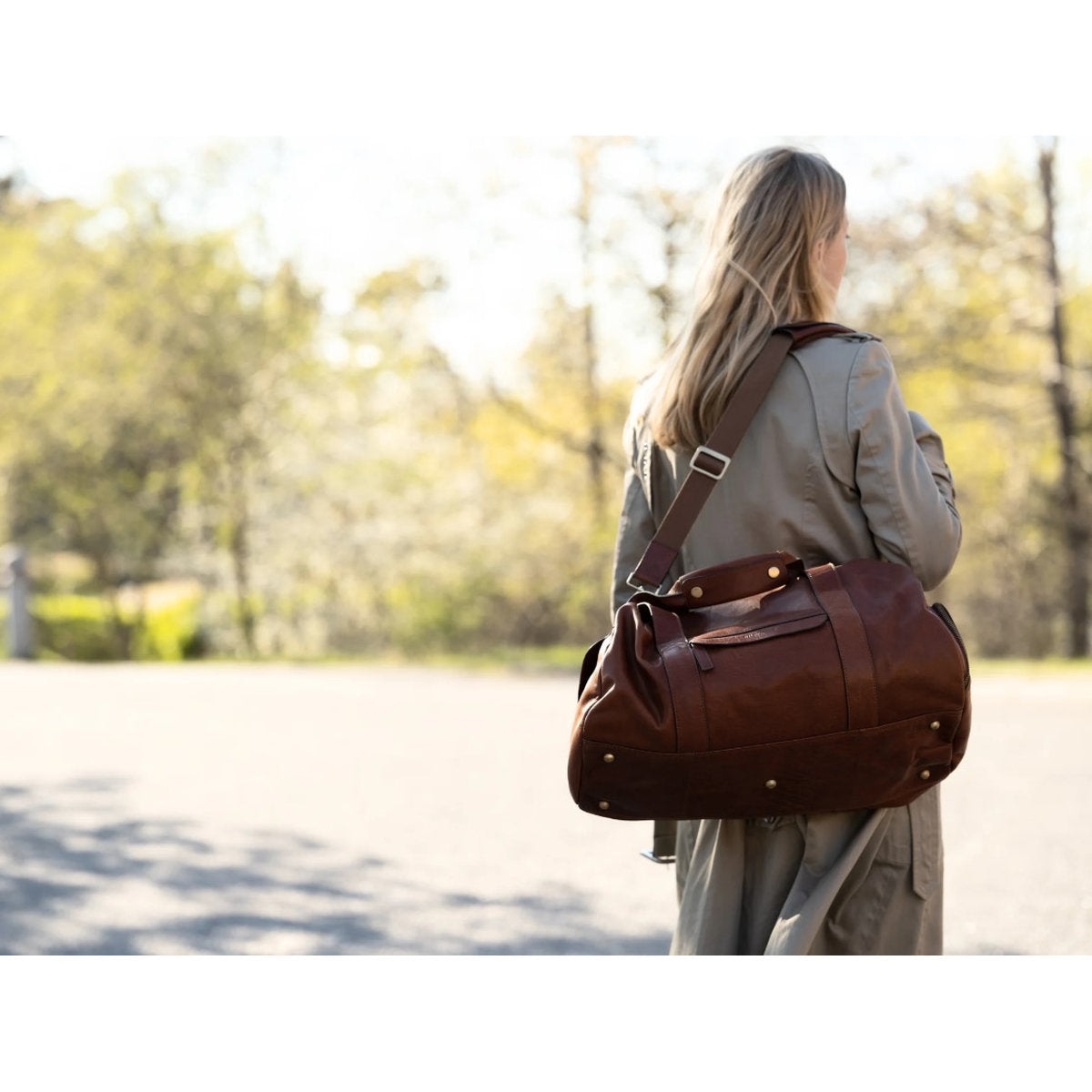 HIL01WEEDUF Hildebrand Leather Weekend Duffel Bag (Cognac)