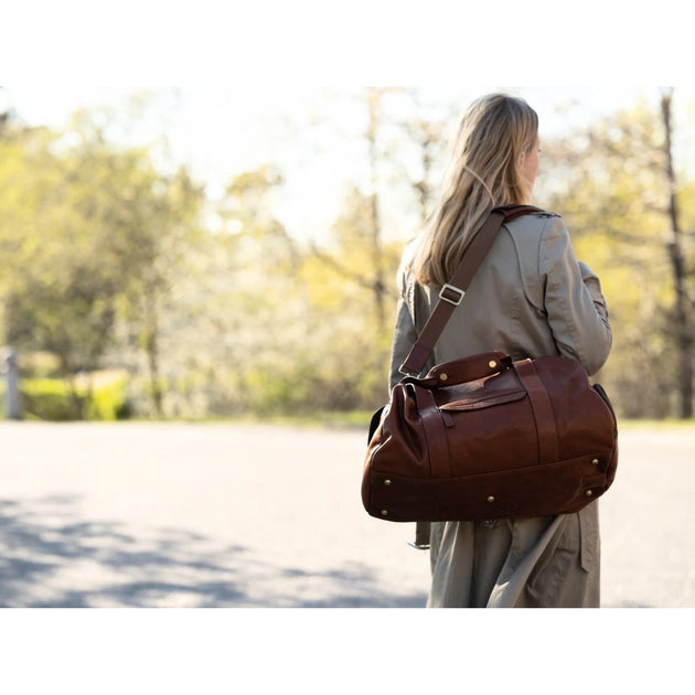 HIL01WEEDUF Hildebrand Leather Weekend Duffel Bag (Cognac)