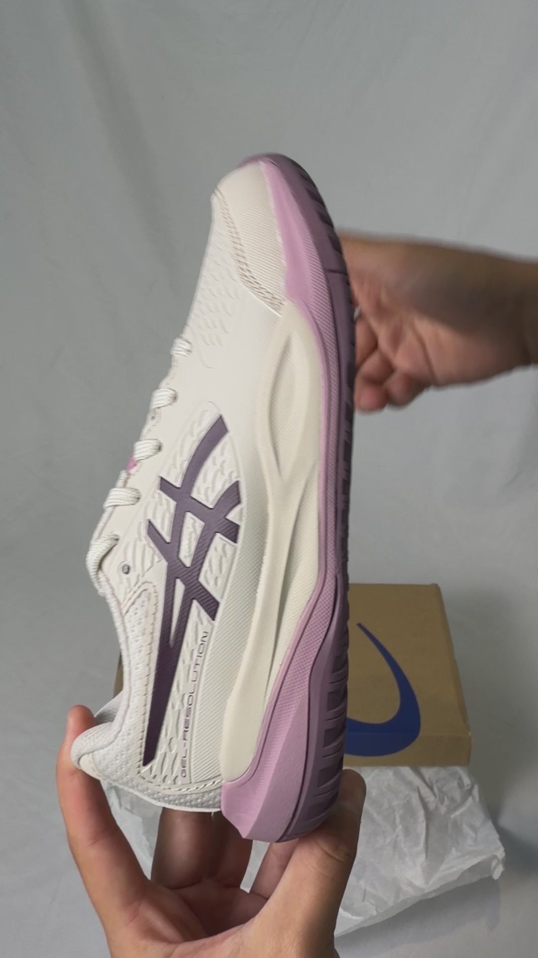Asics Junior Gel-Resolution X GS Tennis Shoes (Soft Oat/Dark Aubergine