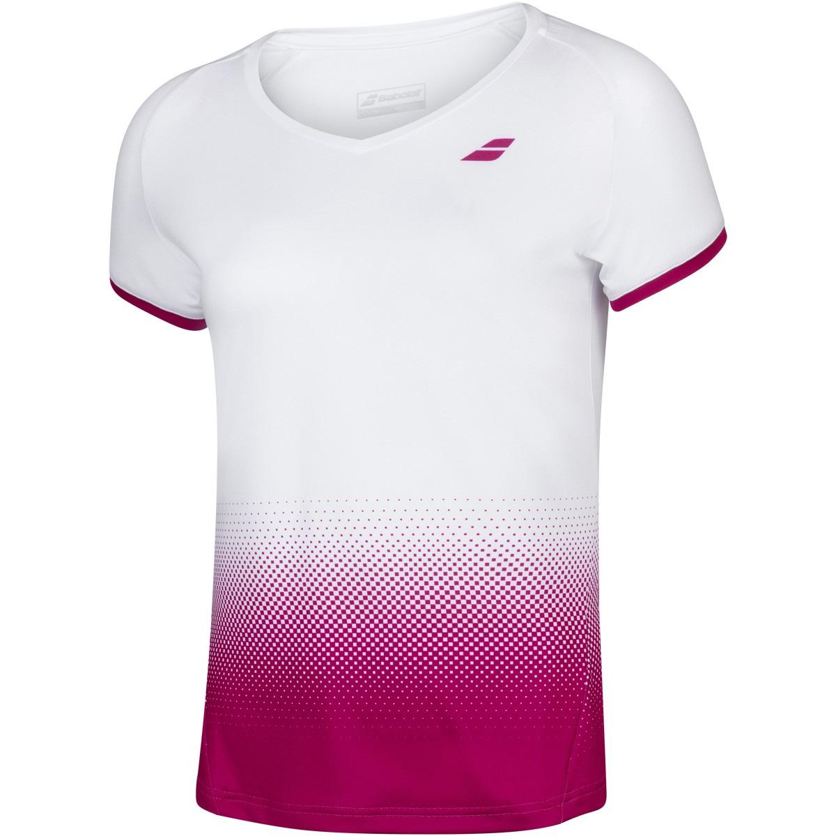 2WS20031-1028 Babolat Women's Compete Cap Sleeve Tennis Top w/ Fiber-Dry Polyester (White/Vivacious Red)
