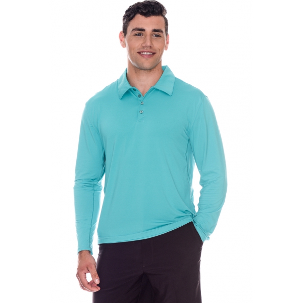 BloqUV Men's UPF 50+ Long-Sleeve Collared Shirt (Caribbean Blue)