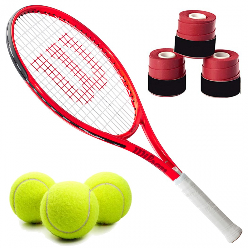 Stevenson Scheiden Beroep Wilson Roger Federer Junior Tennis Racquet bundled with 3 Red Overgrips and  a Can of Tennis Balls