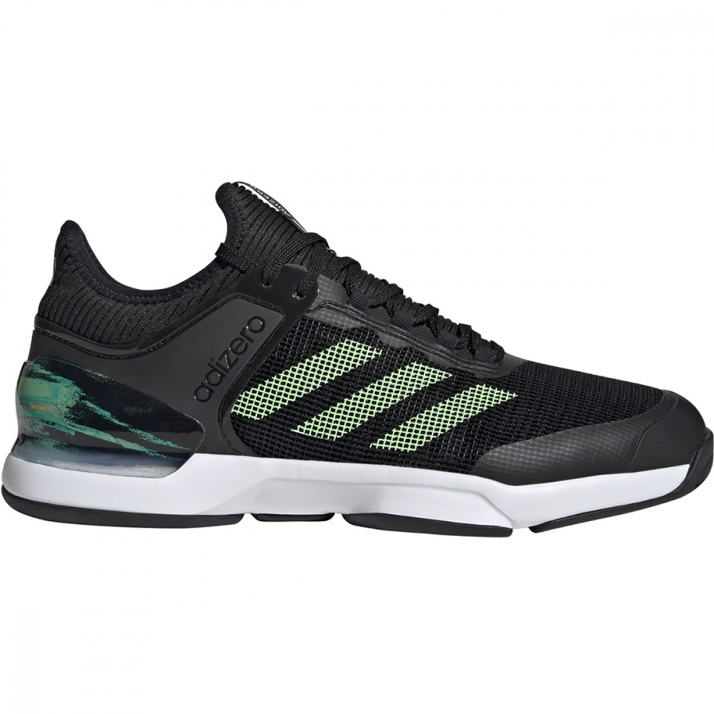 Adidas Men’s Adizero Ubersonic 2.0 Tennis Shoes (Core Black/Glow  Green/Orange)