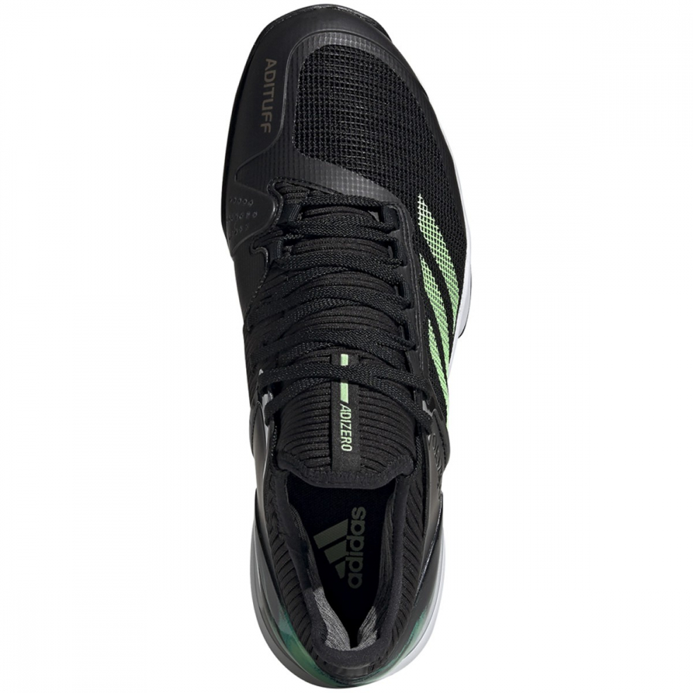 Adidas Men’s Adizero Ubersonic 2.0 Tennis Shoes (Core Black/Glow  Green/Orange)