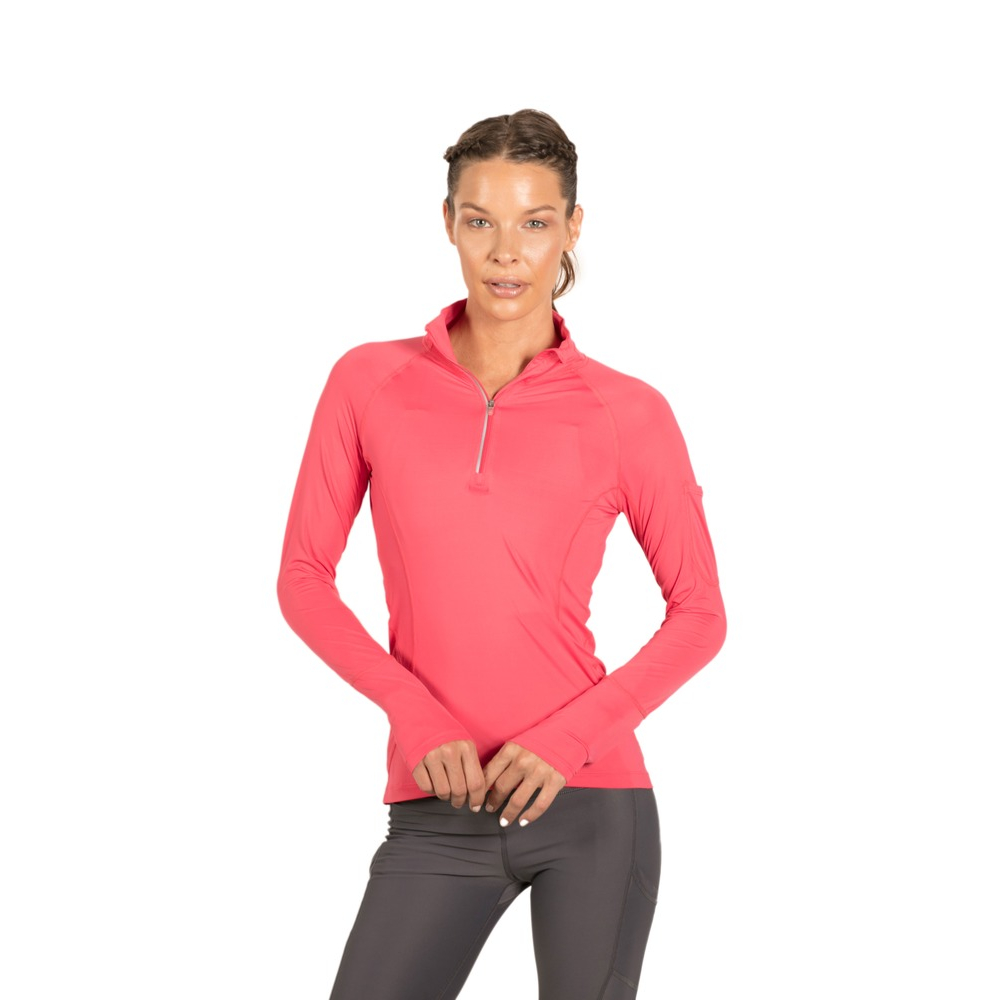 Bloquv Womens Sun Protective Mock Zip Long Sleeve Athletic Top Tickle Me Pink 4406