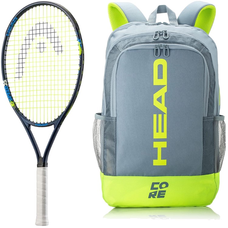 Head Speed Junior Tennis Racquet Bundled w a Core Tennis Backpack (Grey/Yellow) 