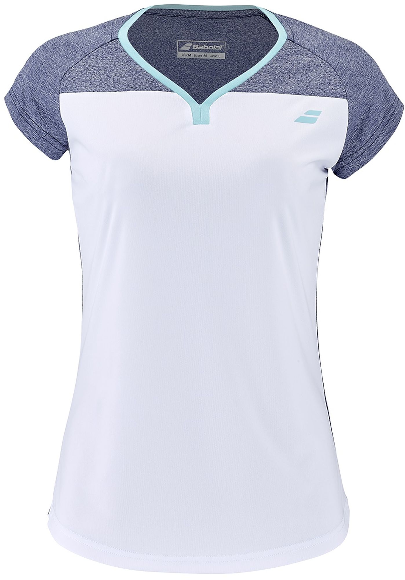 Babolat Girl's Play Cap Sleeve Tennis Tee (White/Blue Heather)