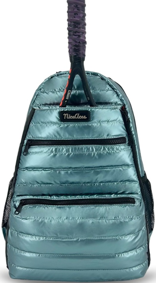 NiceAces Neon Ultra-Lite Tennis & Pickleball Puffer Backpack (Turquoise)