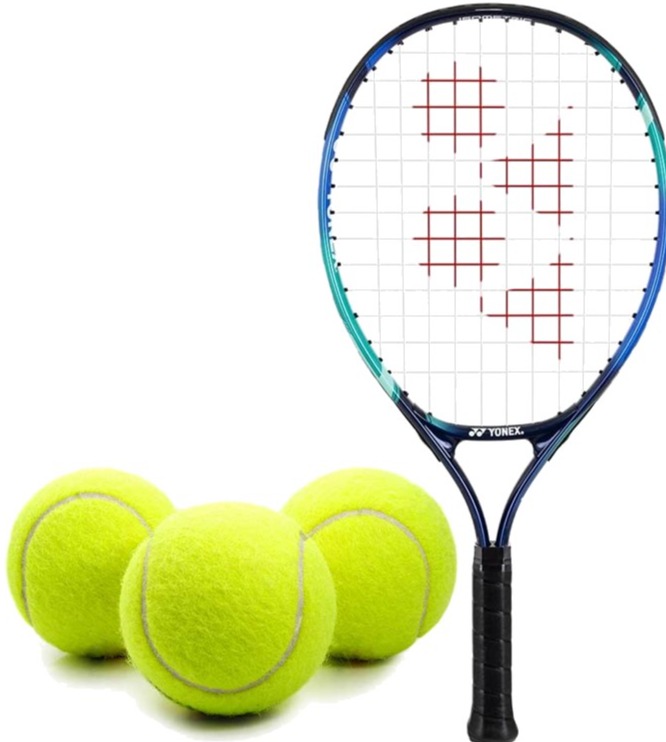 Yonex Junior Sky Blue Tennis Racquet Prestrung bundled w 3 Tennis Balls