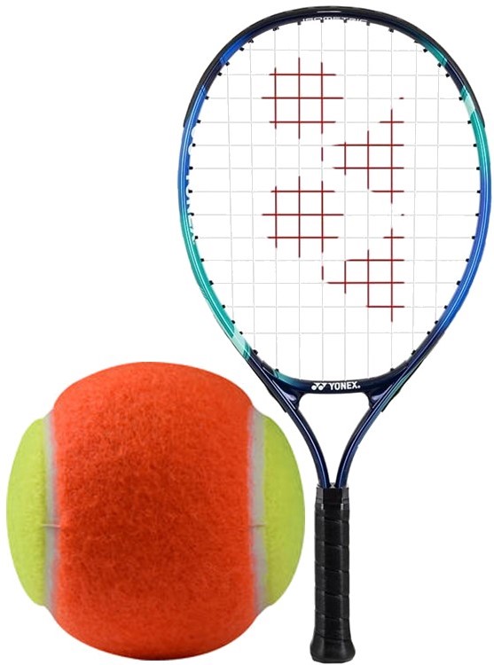 Yonex Junior Sky Blue Tennis Racquet Prestrung bundled w 3 Orange Tennis Balls